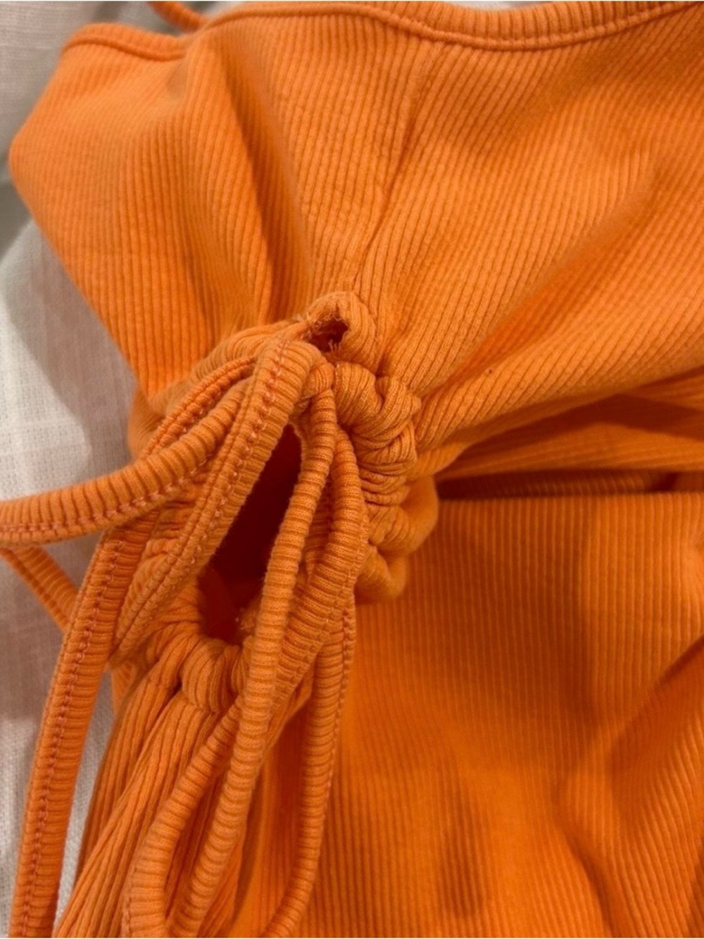 Zara Bright Orange Ribbed Ruched Mini Dress Size Small - Picture 4 of 7